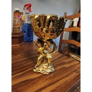 Vintage Inarco Japan Art Nouveau Cherub Gold Chalice Compote Rare, Numbered